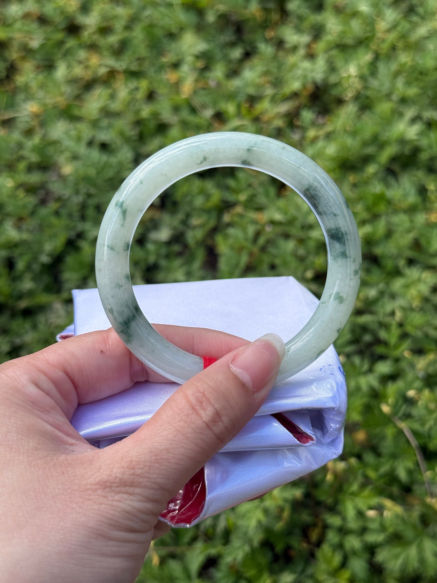 "Green Flying Flower Jade Bangle – Rare Swirling Pattern" SIZE 52 53 54