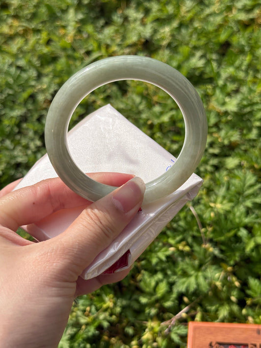 "Light Green Jade Bangle – Smooth Texture, Classic Elegance" SIZE 53 54 55