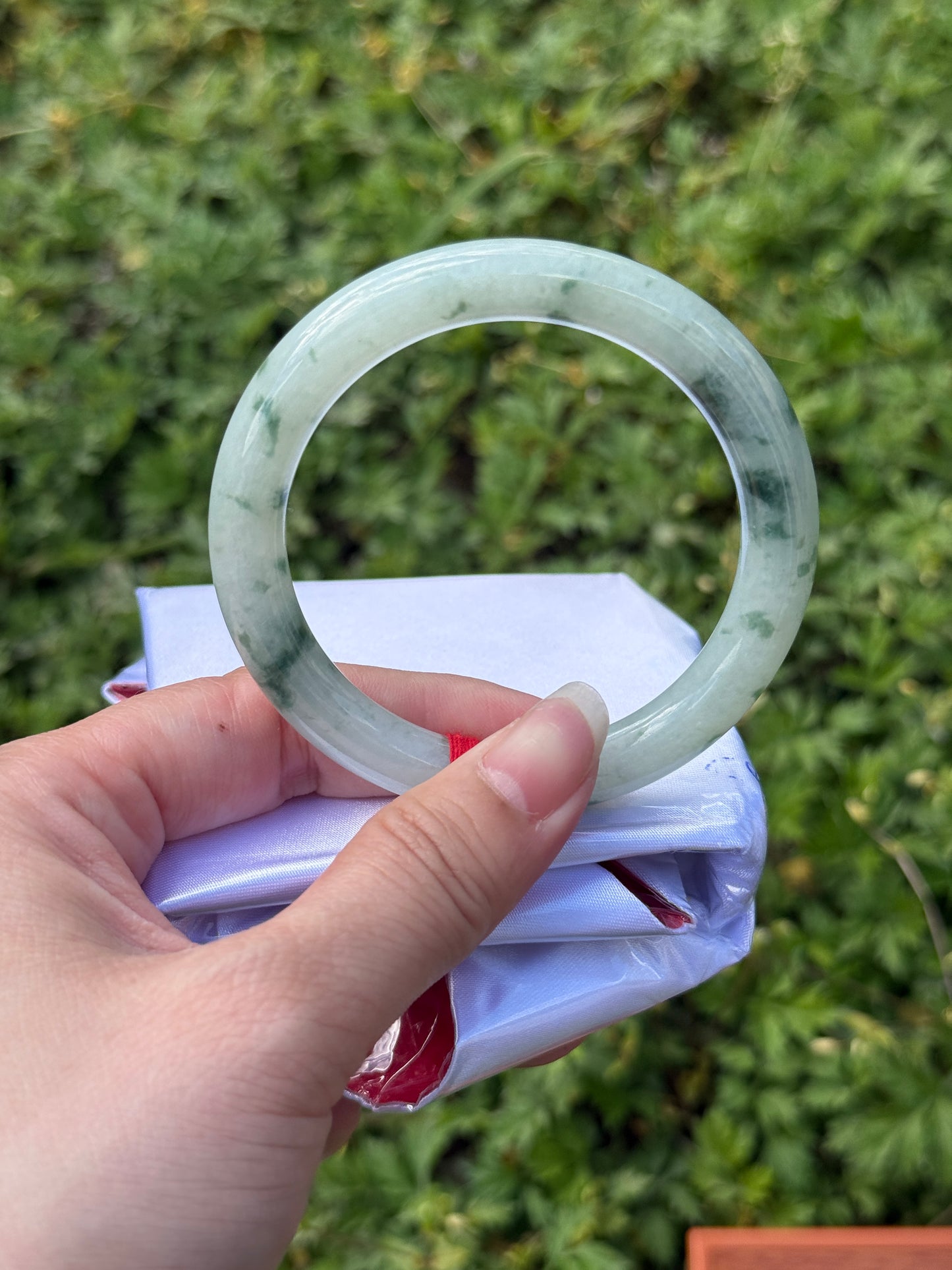 "Green Flying Flower Jade Bangle – Rare Swirling Pattern" SIZE 52 53 54