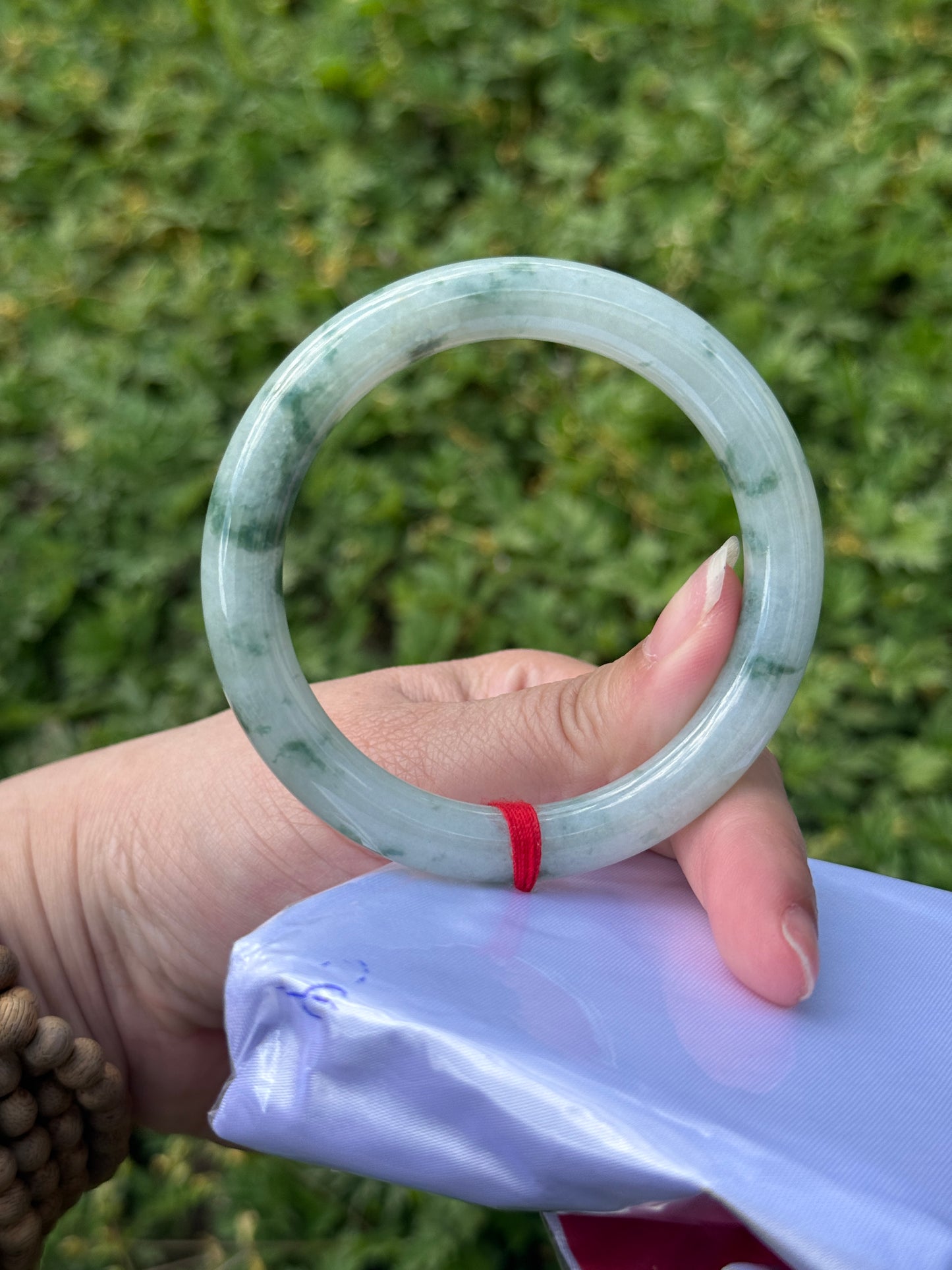 "Green Flying Flower Jade Bangle – Rare Swirling Pattern" SIZE 52 53 54
