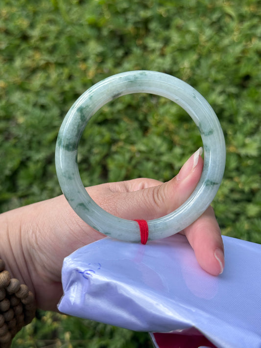 "Green Flying Flower Jade Bangle – Rare Swirling Pattern" SIZE 52 53 54