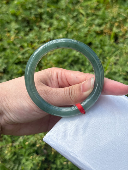 "Olive Green Jade Bangle – ‘Flying Flower’ Swirl Pattern" SIZE 53 54 55